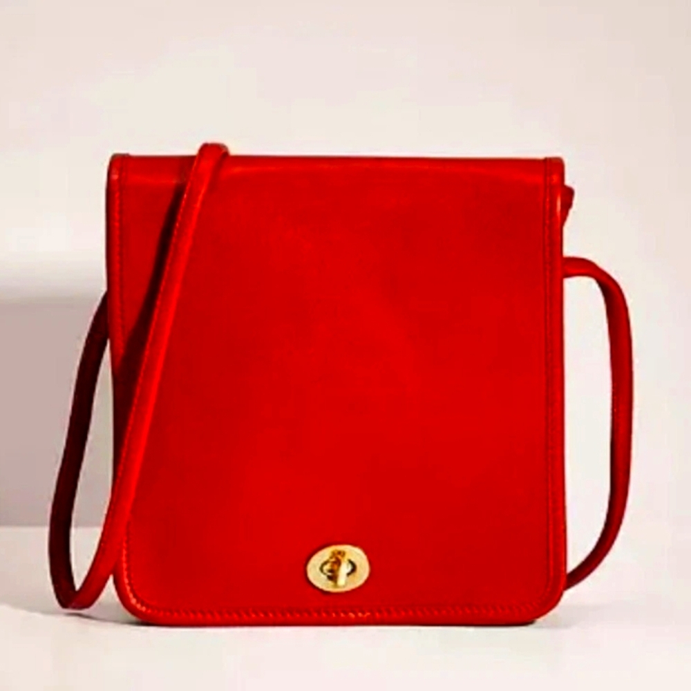 Coach 9715 Vintage Red Leather Companion Flap Crossbody Bag